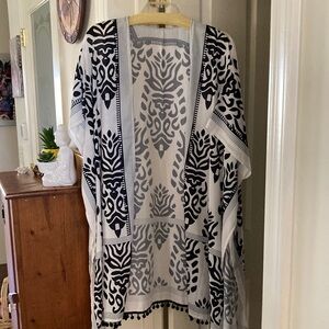 Black and white print caftan with blue stripes, never worn